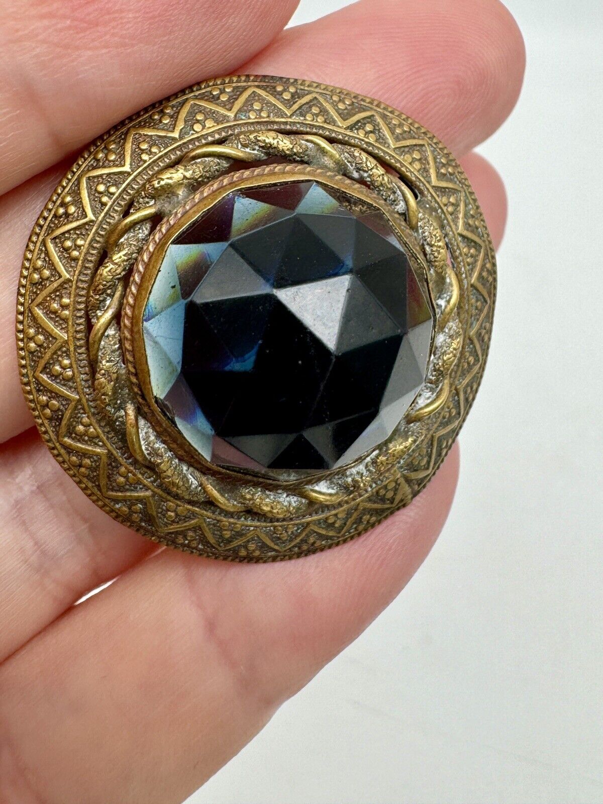 Antique Smokey Glass Faceted Brass Hat Pin Circa 9.5” ESTATE FIND