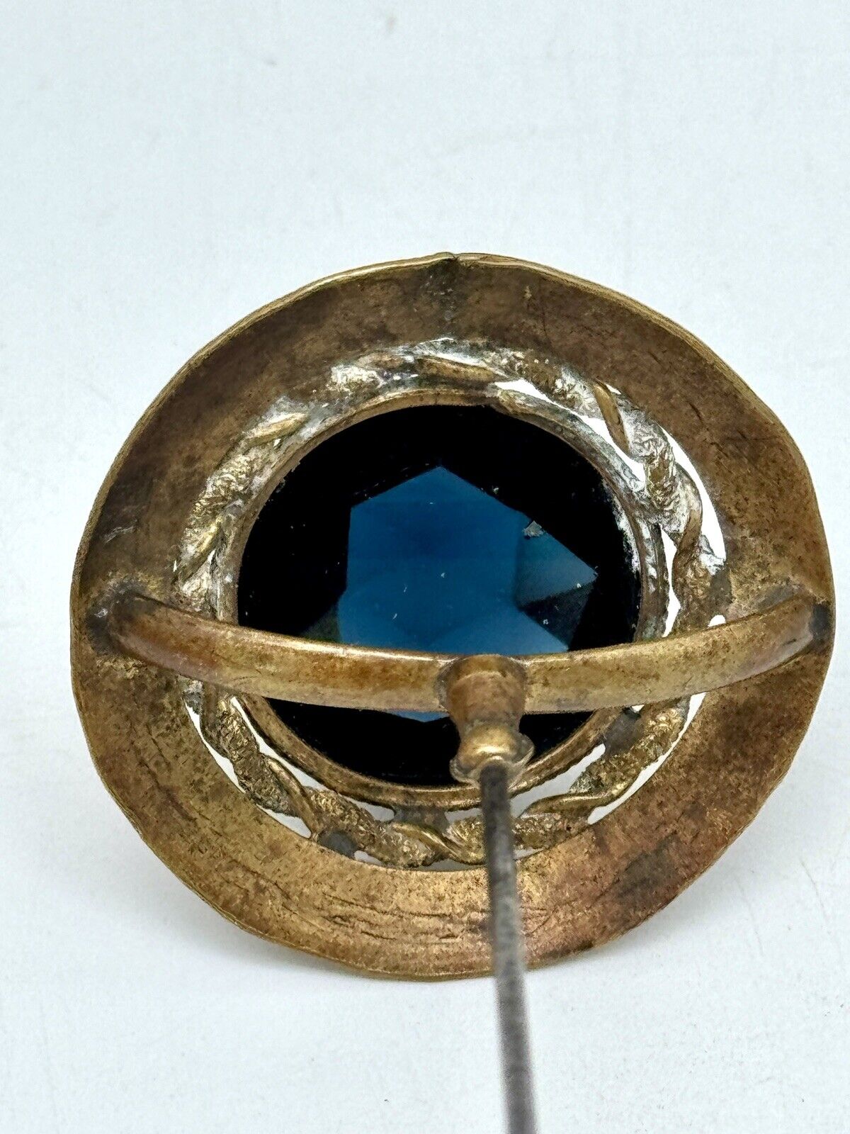Antique Smokey Glass Faceted Brass Hat Pin Circa 9.5” ESTATE FIND