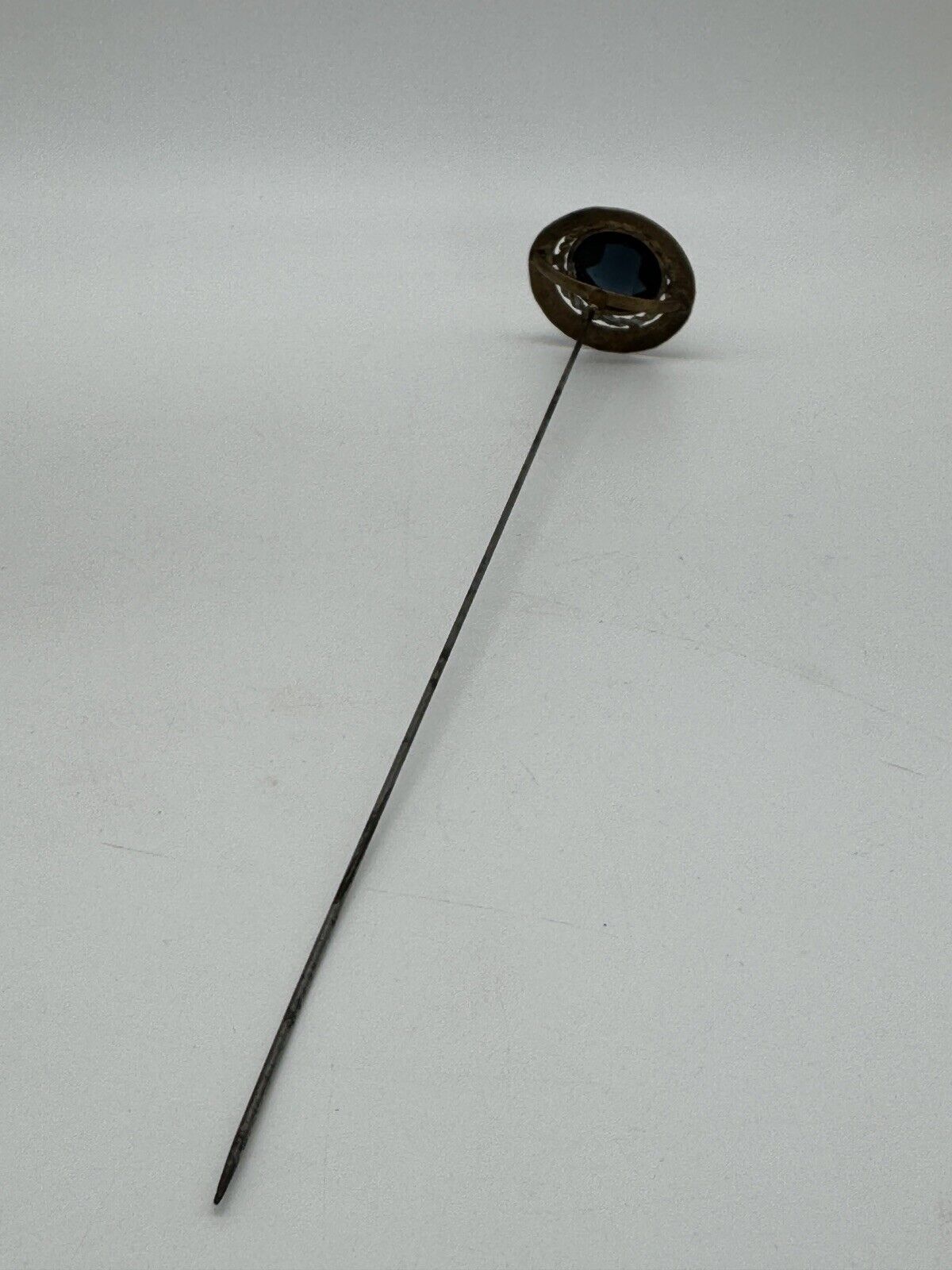 Antique Smokey Glass Faceted Brass Hat Pin Circa 9.5” ESTATE FIND
