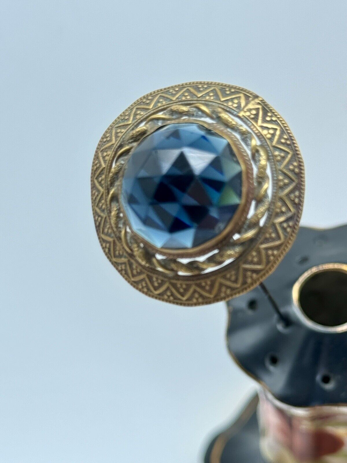 Antique Smokey Glass Faceted Brass Hat Pin Circa 9.5” ESTATE FIND