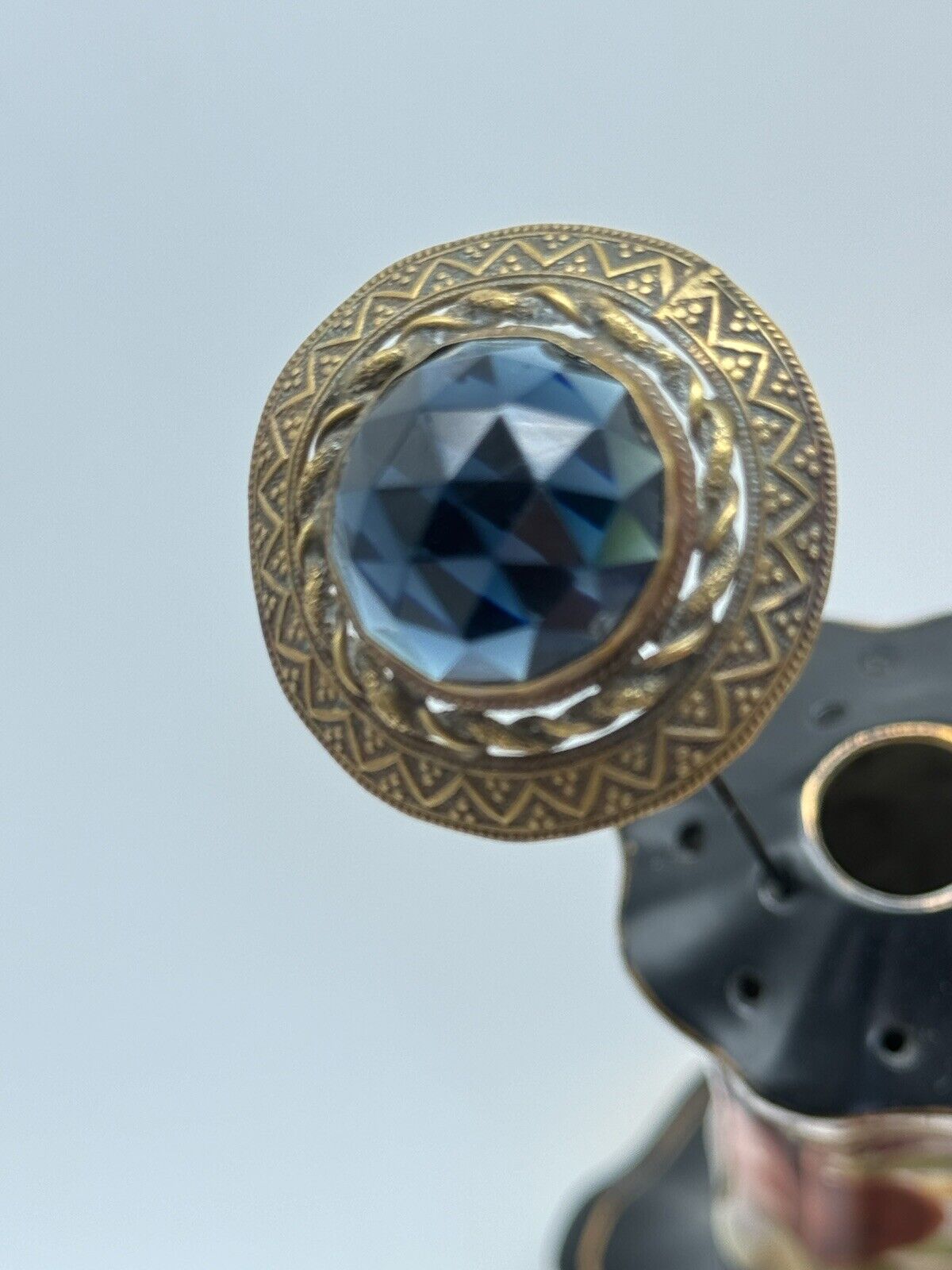 Antique Smokey Glass Faceted Brass Hat Pin Circa 9.5” ESTATE FIND