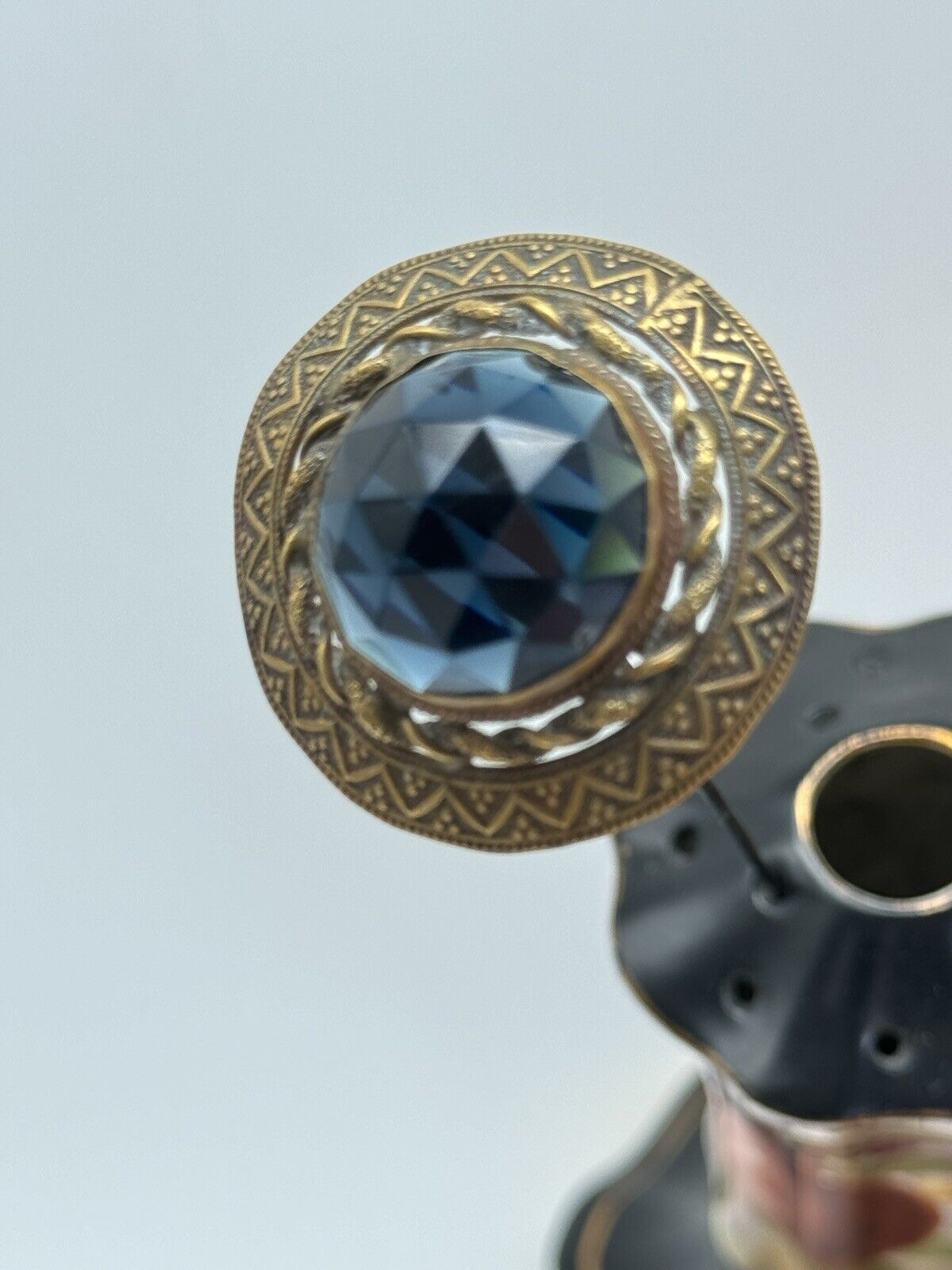 Antique Smokey Glass Faceted Brass Hat Pin Circa 9.5” ESTATE FIND