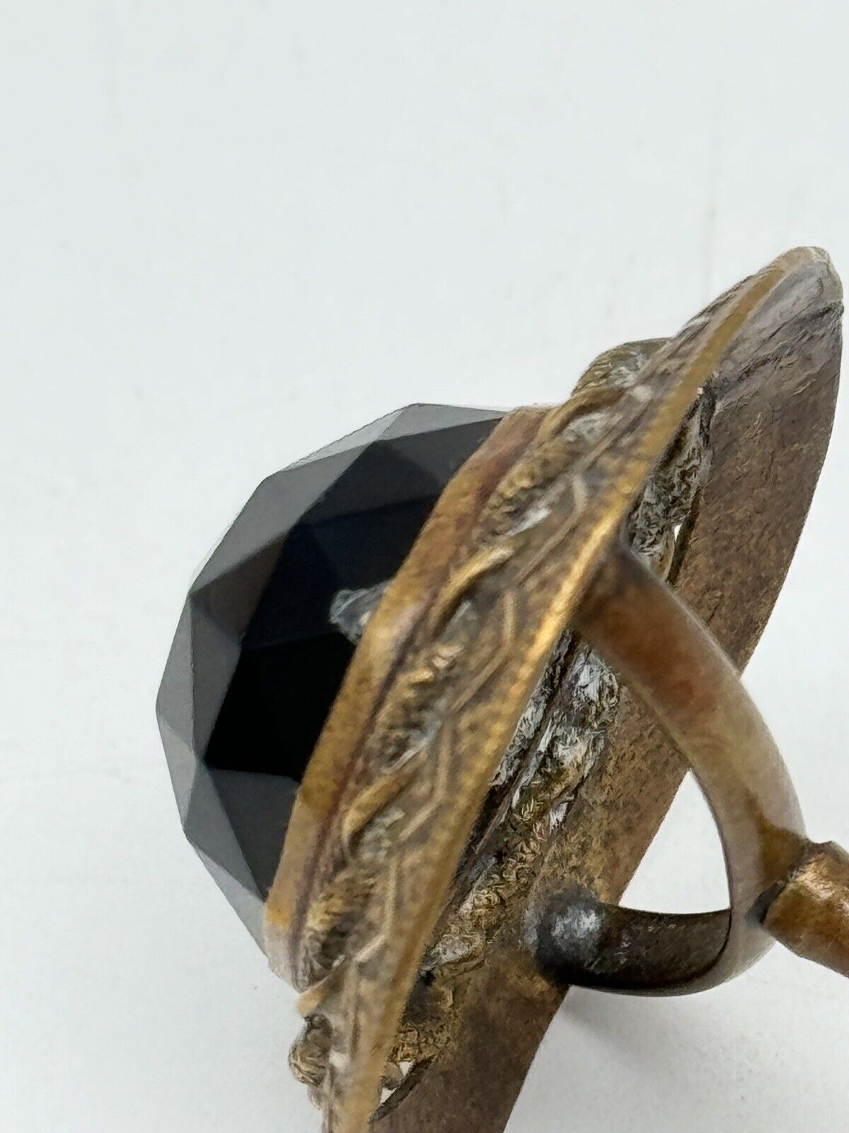 Antique Smokey Glass Faceted Brass Hat Pin Circa 9.5” ESTATE FIND