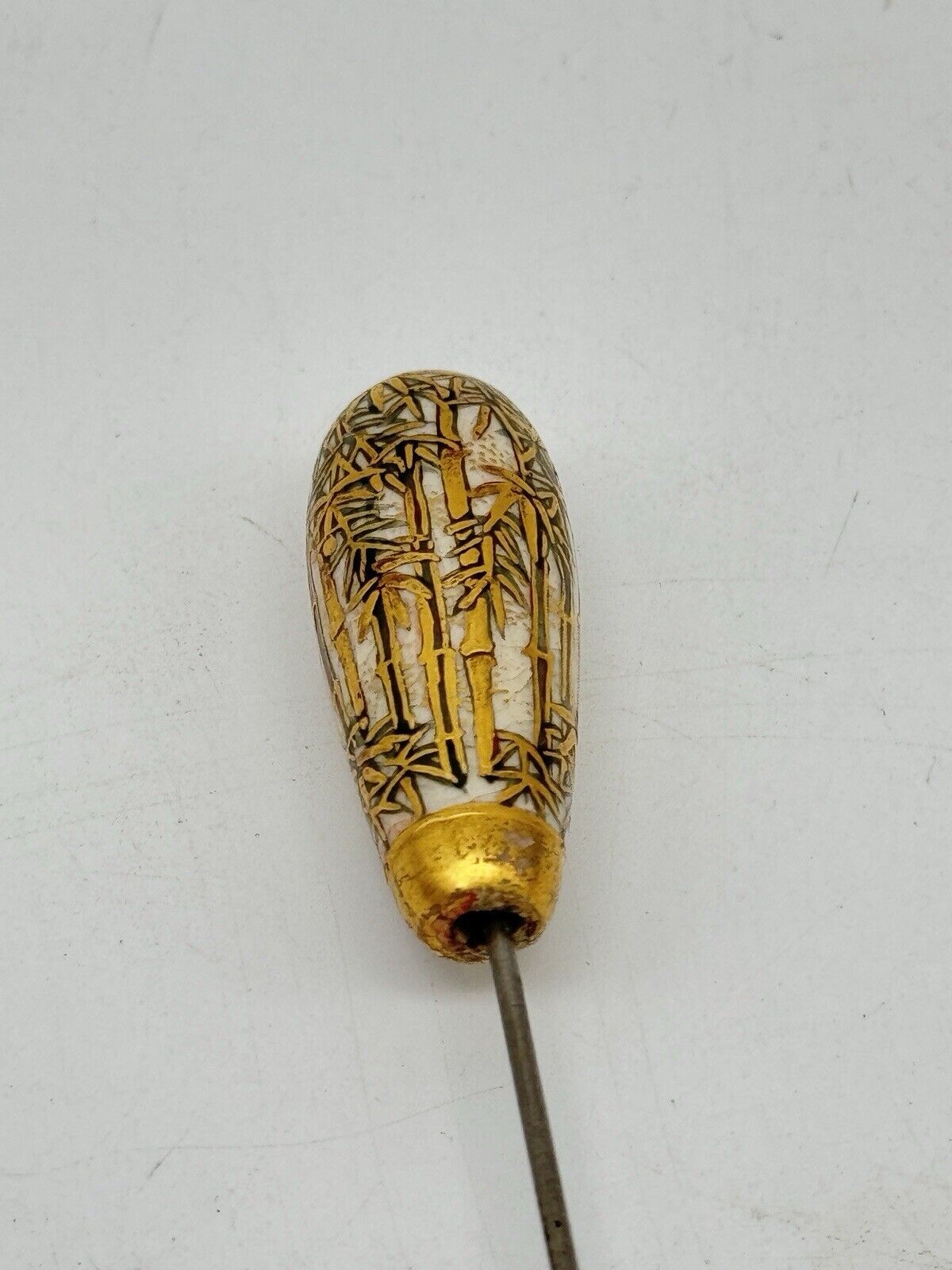 Antique Japanese Satsuma Style Hat Pin Bamboo Pattern Circa 9.5”