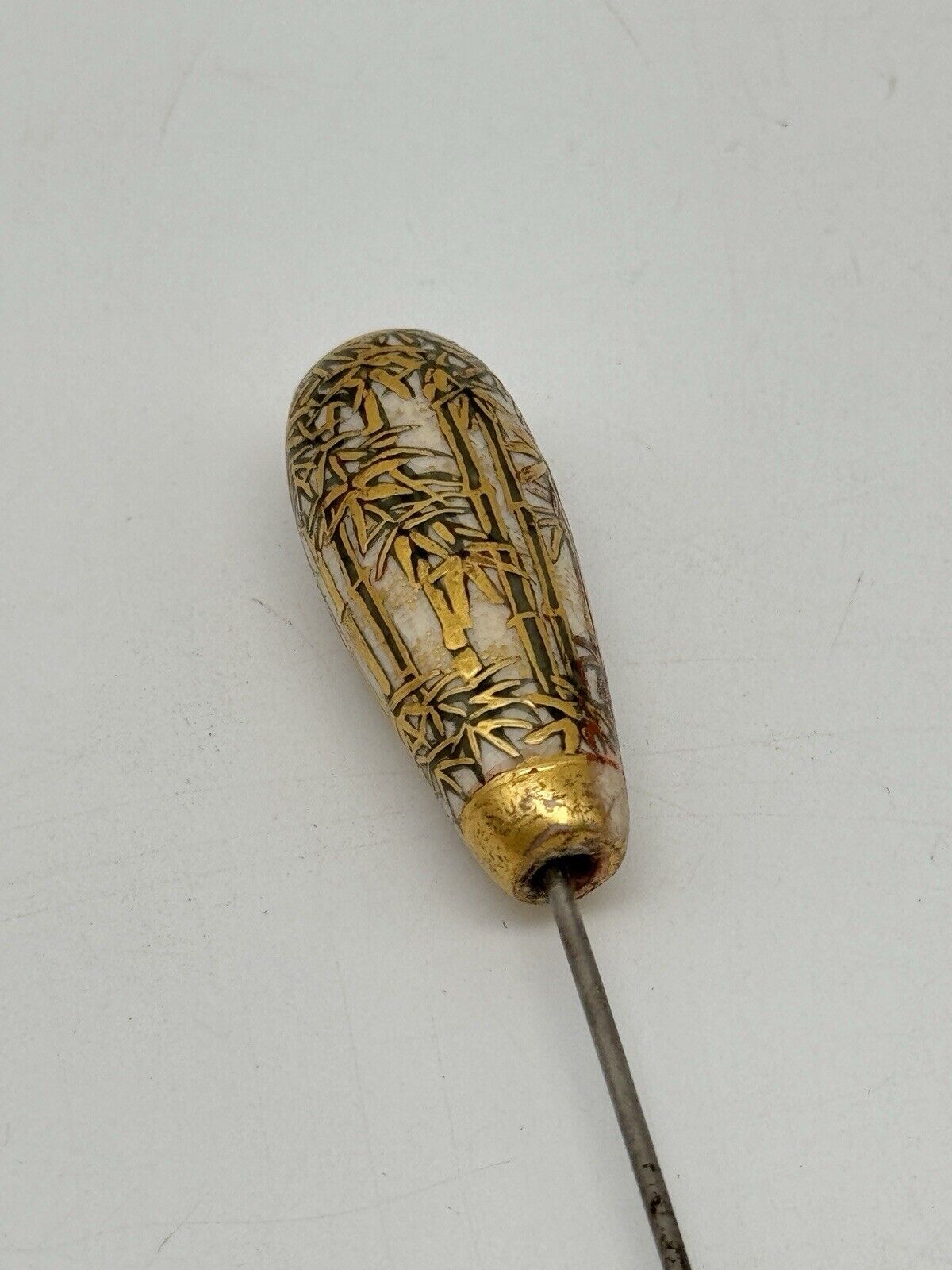 Antique Japanese Satsuma Style Hat Pin Bamboo Pattern Circa 9.5”
