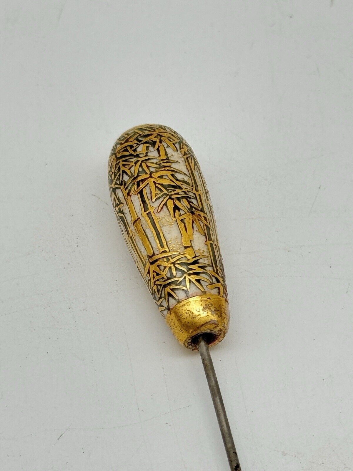 Antique Japanese Satsuma Style Hat Pin Bamboo Pattern Circa 9.5”