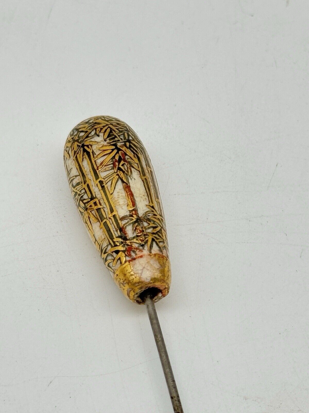 Antique Japanese Satsuma Style Hat Pin Bamboo Pattern Circa 9.5”