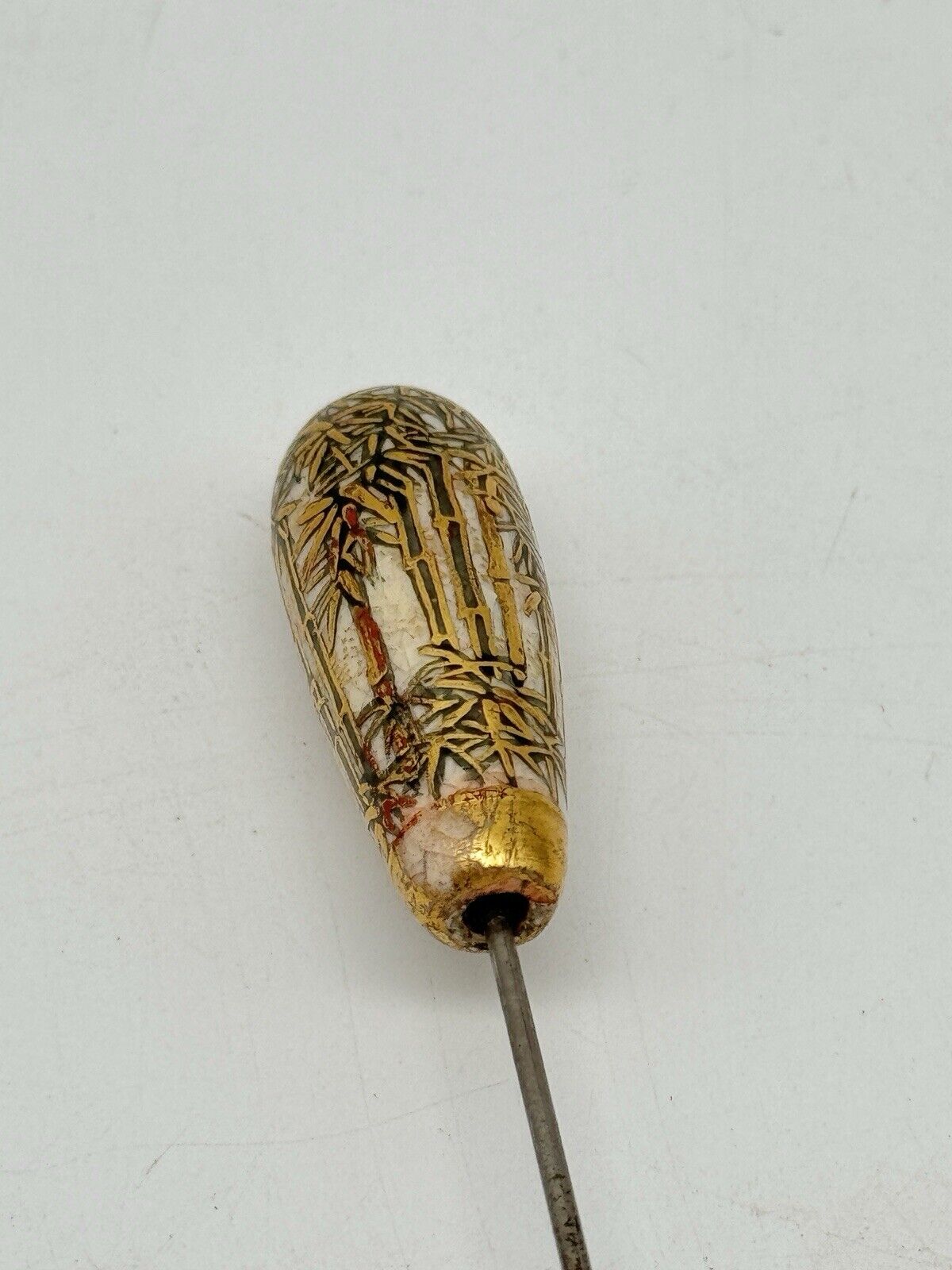 Antique Japanese Satsuma Style Hat Pin Bamboo Pattern Circa 9.5”