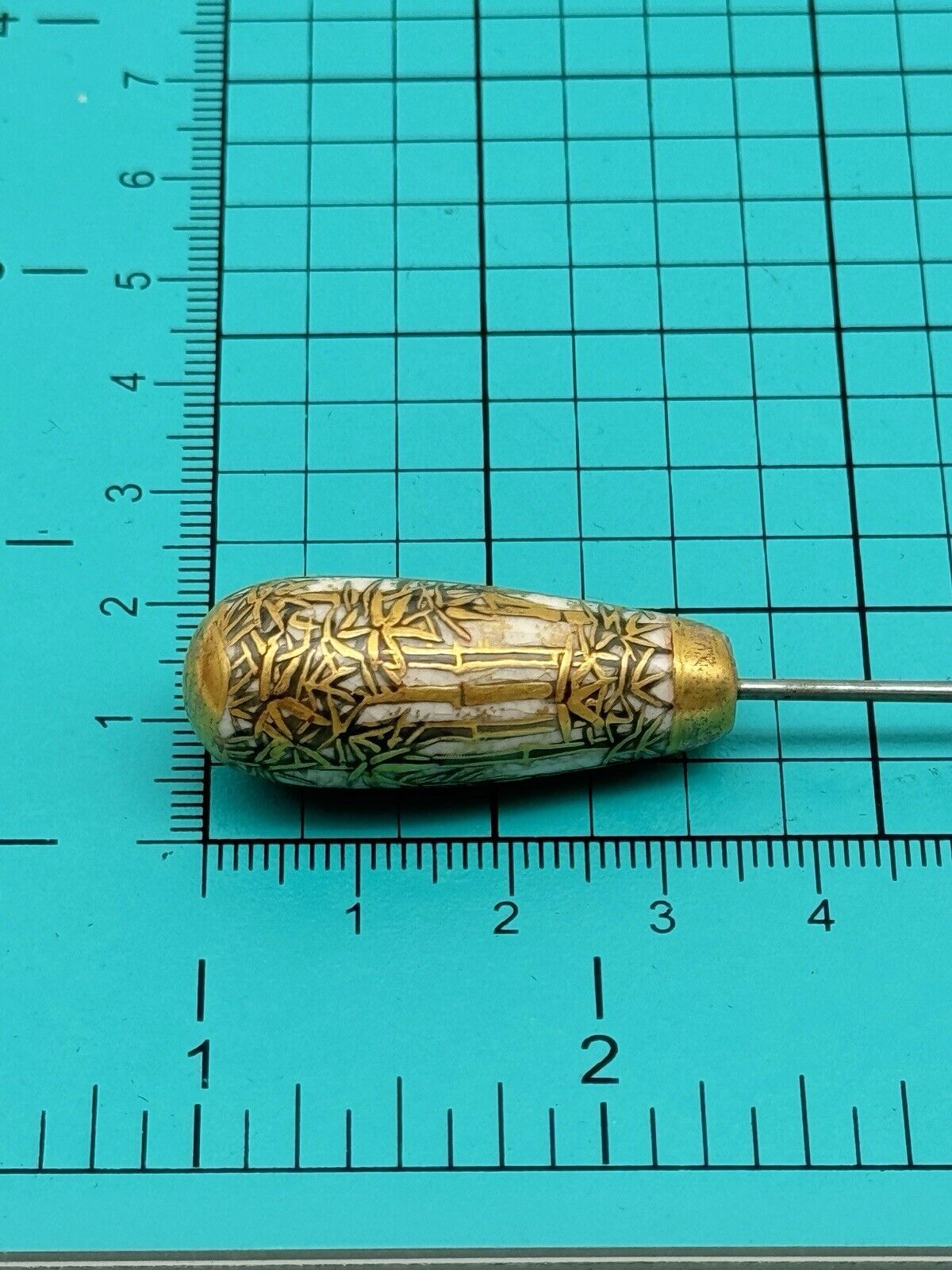 Antique Japanese Satsuma Style Hat Pin Bamboo Pattern Circa 9.5”