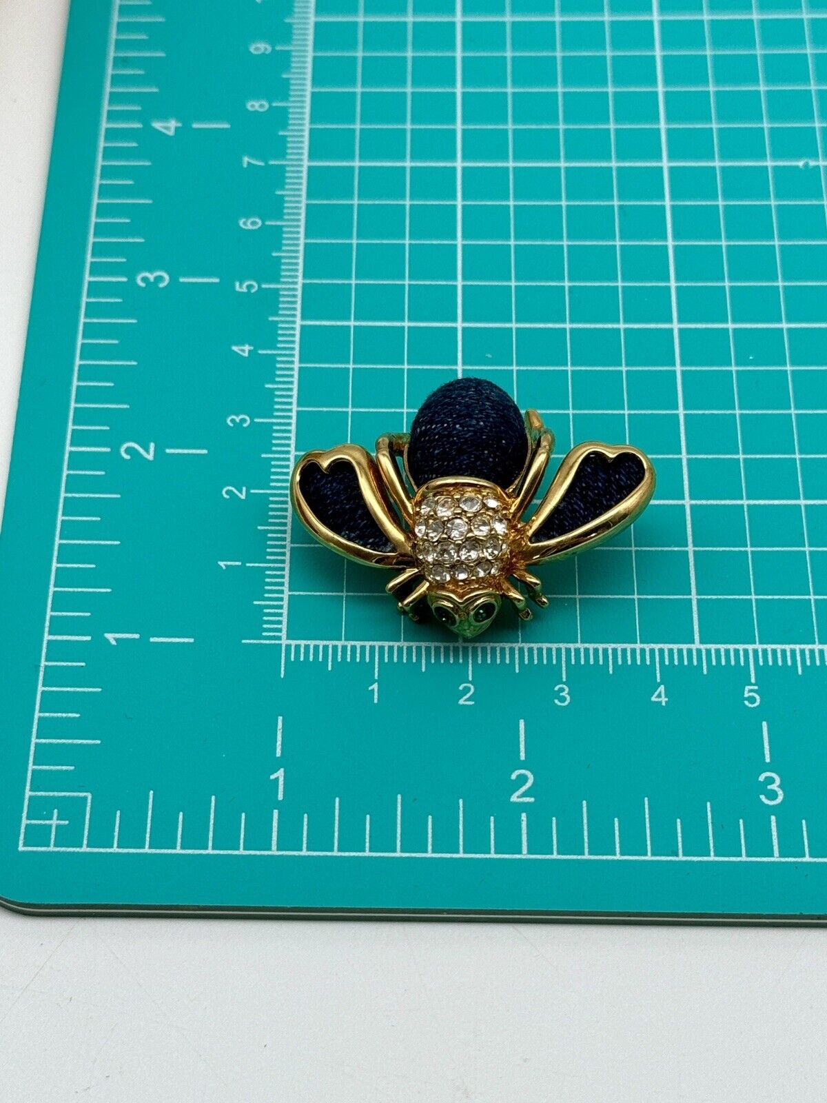 Joan Rivers Navy Jean Bee Brooch Rhinestone Goldtone