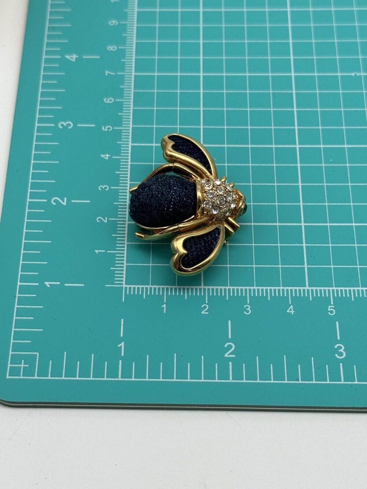 Joan Rivers Navy Jean Bee Brooch Rhinestone Goldtone