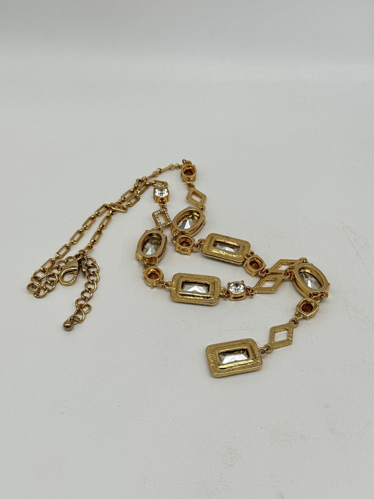 Vintage Green Rhinestone Necklace Goldtone Circa 21”l ESTATE FIND