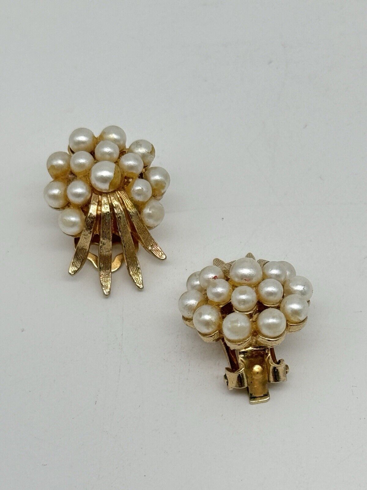 Vintage Faux Pearl Goldtone Clip-on Earrings ESTATE FIND