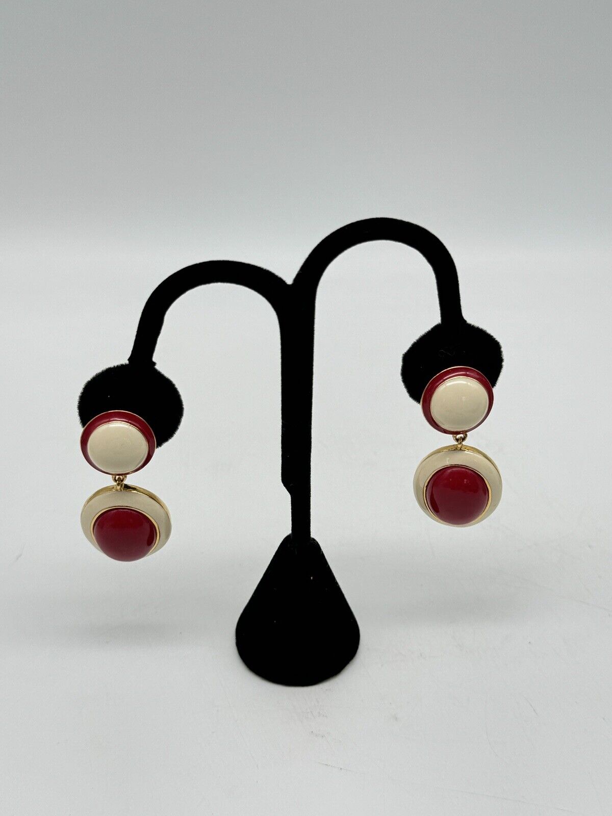 Vintage SIGNED Joan Rivers Earrings Red, Cream Enameled Goldtone
