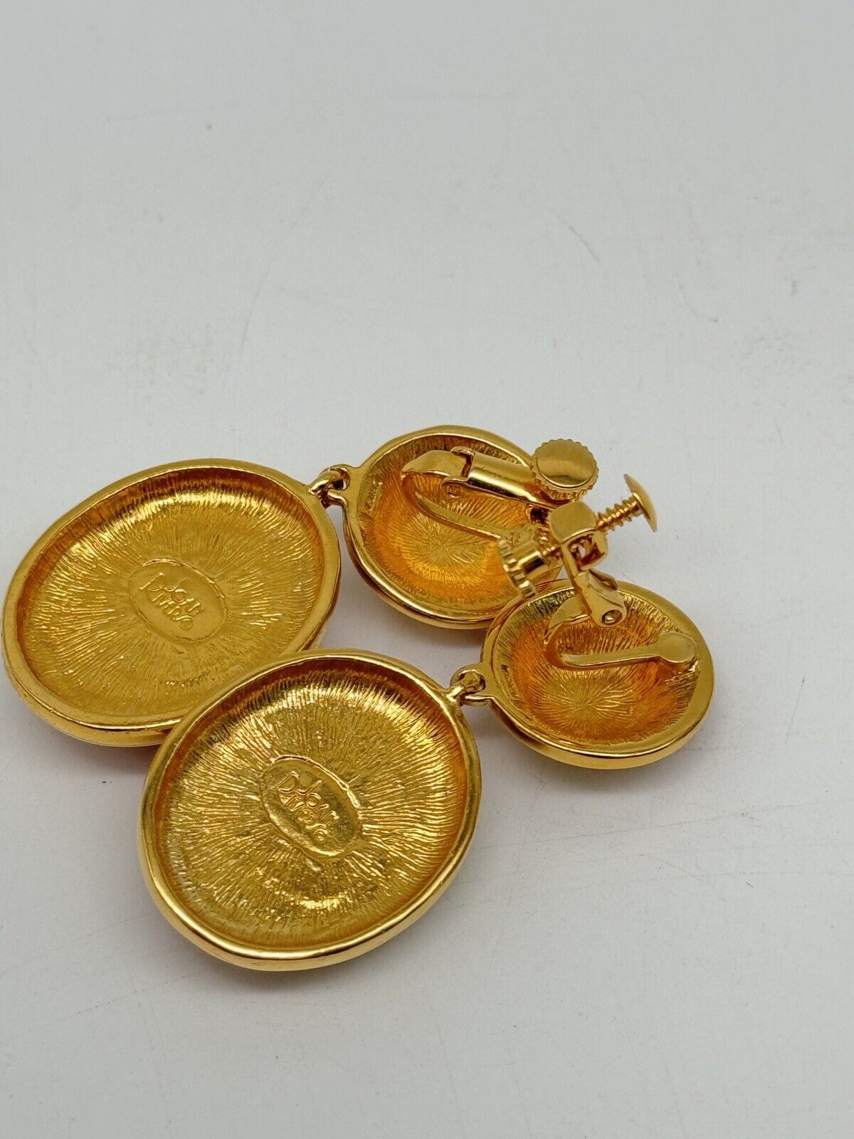 Vintage SIGNED Joan Rivers Earrings Red, Cream Enameled Goldtone