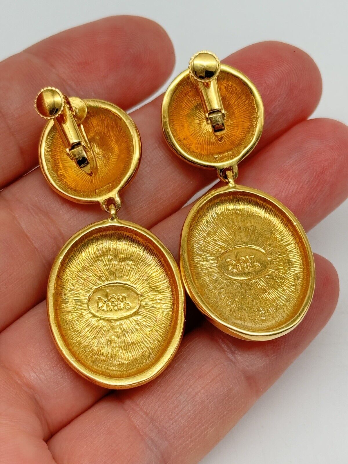 Vintage SIGNED Joan Rivers Earrings Red, Cream Enameled Goldtone
