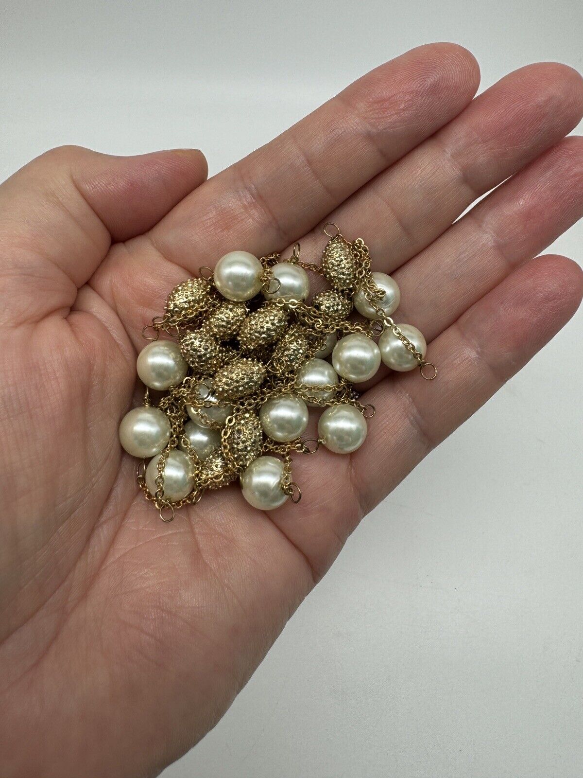 Vintage Faux Pearl Goldtone Necklace ca. 63” L ESTATE FIND