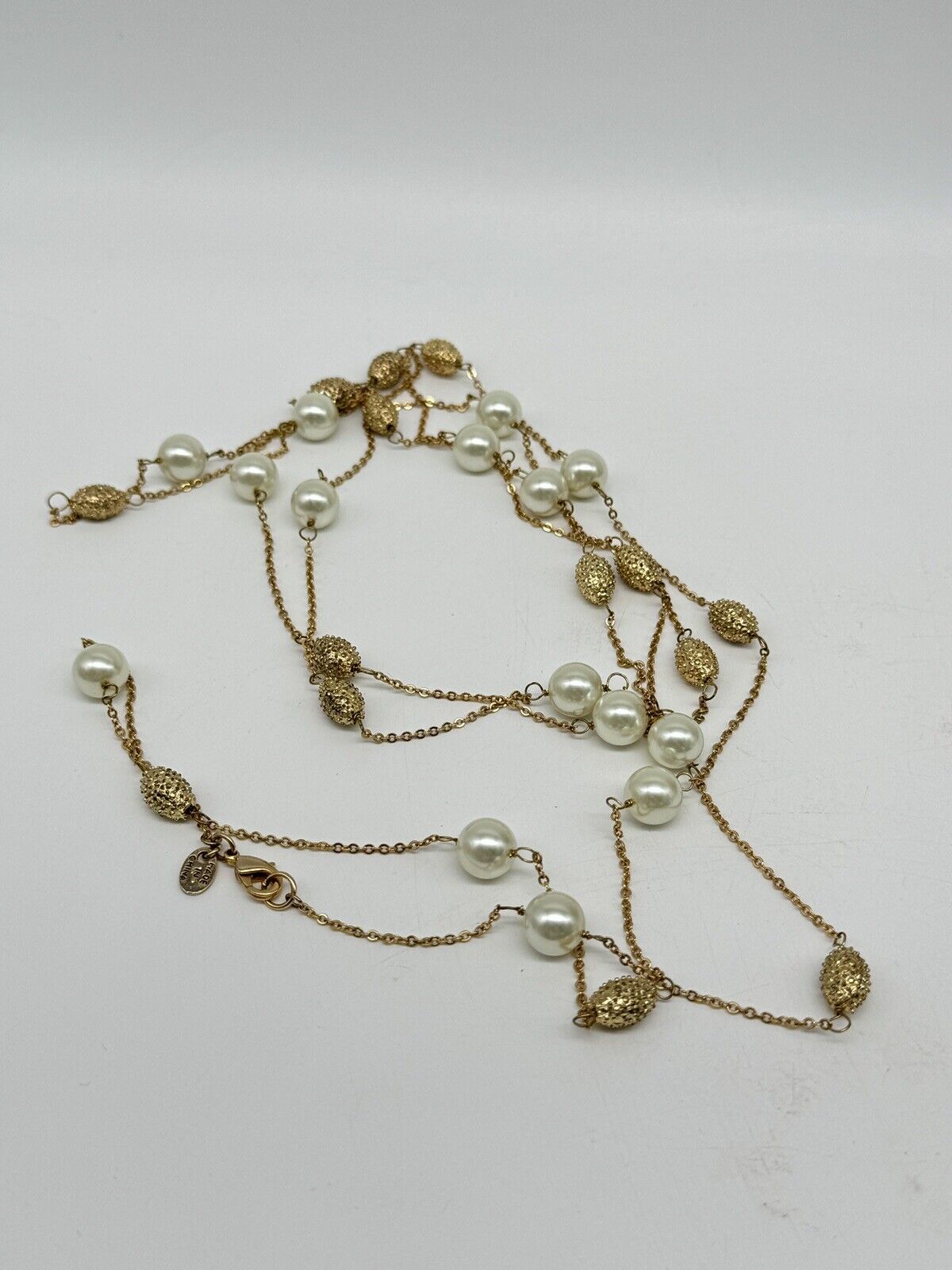 Vintage Faux Pearl Goldtone Necklace ca. 63” L ESTATE FIND