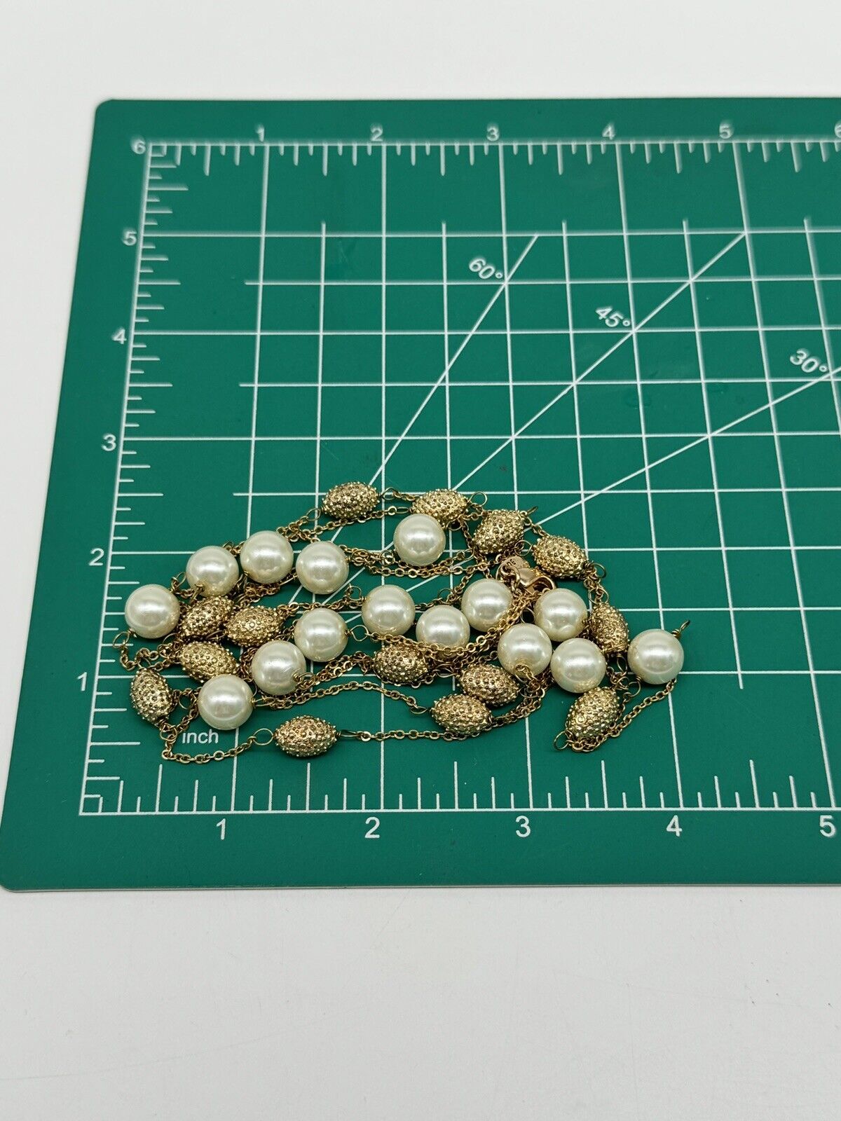 Vintage Faux Pearl Goldtone Necklace ca. 63” L ESTATE FIND
