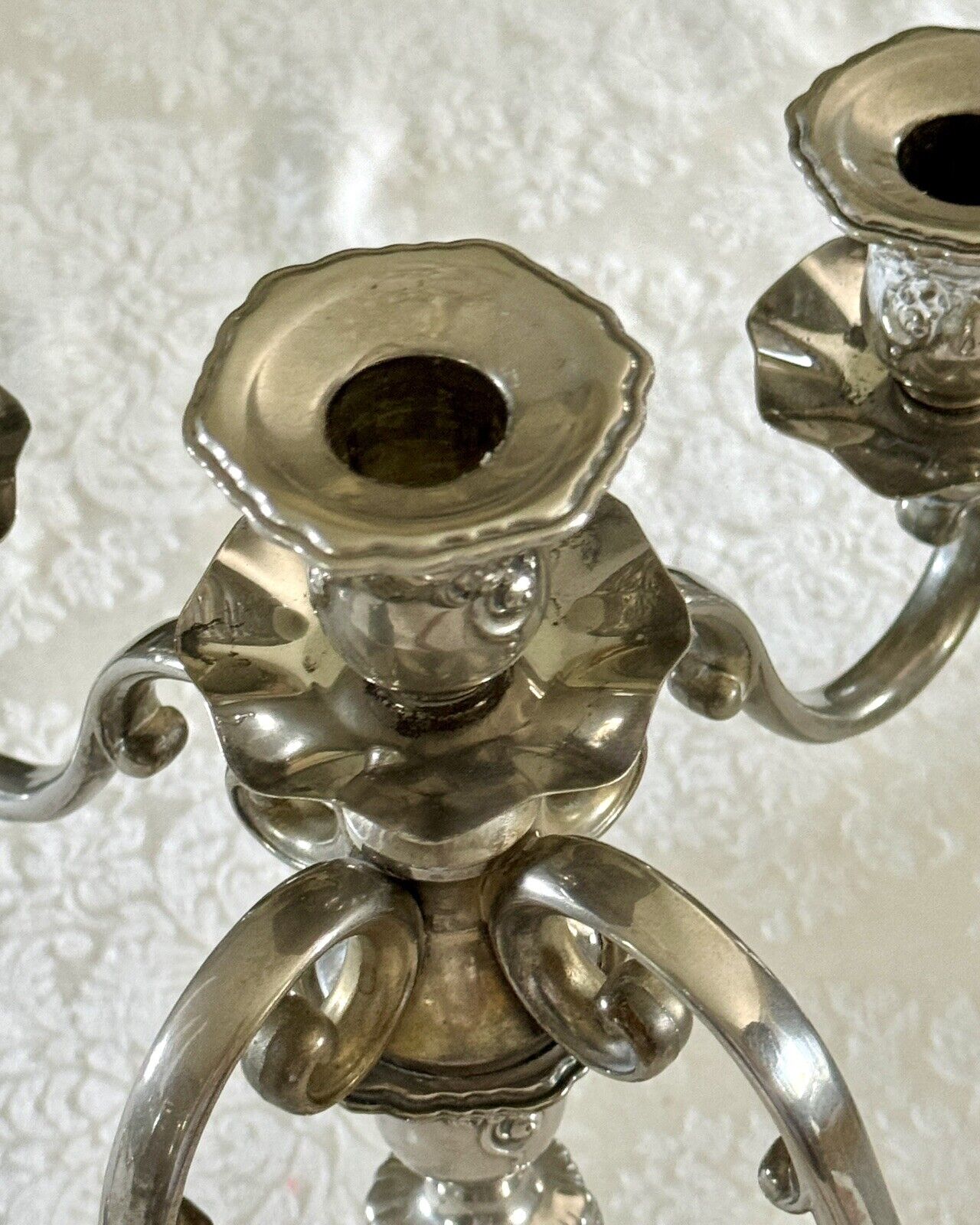 Vintage ANTIQUE STYLE Candelabra Pair 5 Candle Arms Floral Design Silverplate