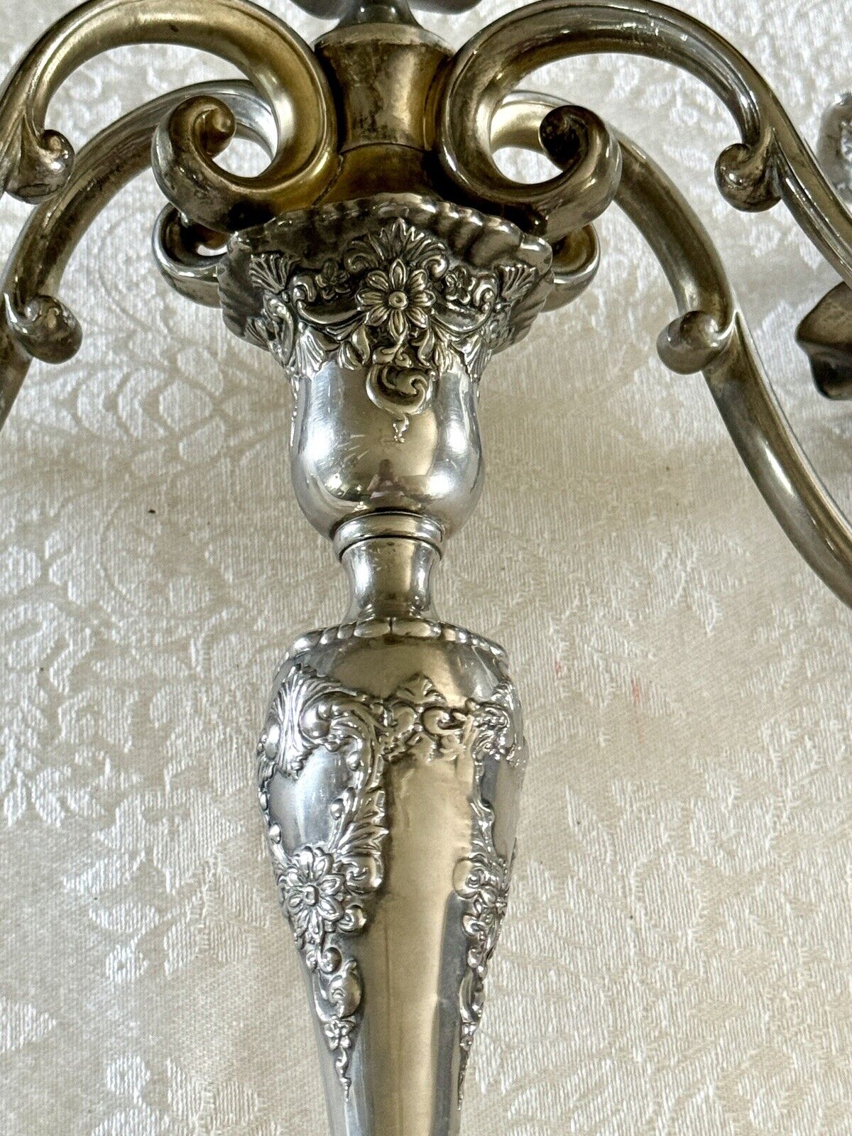 Vintage ANTIQUE STYLE Candelabra Pair 5 Candle Arms Floral Design Silverplate