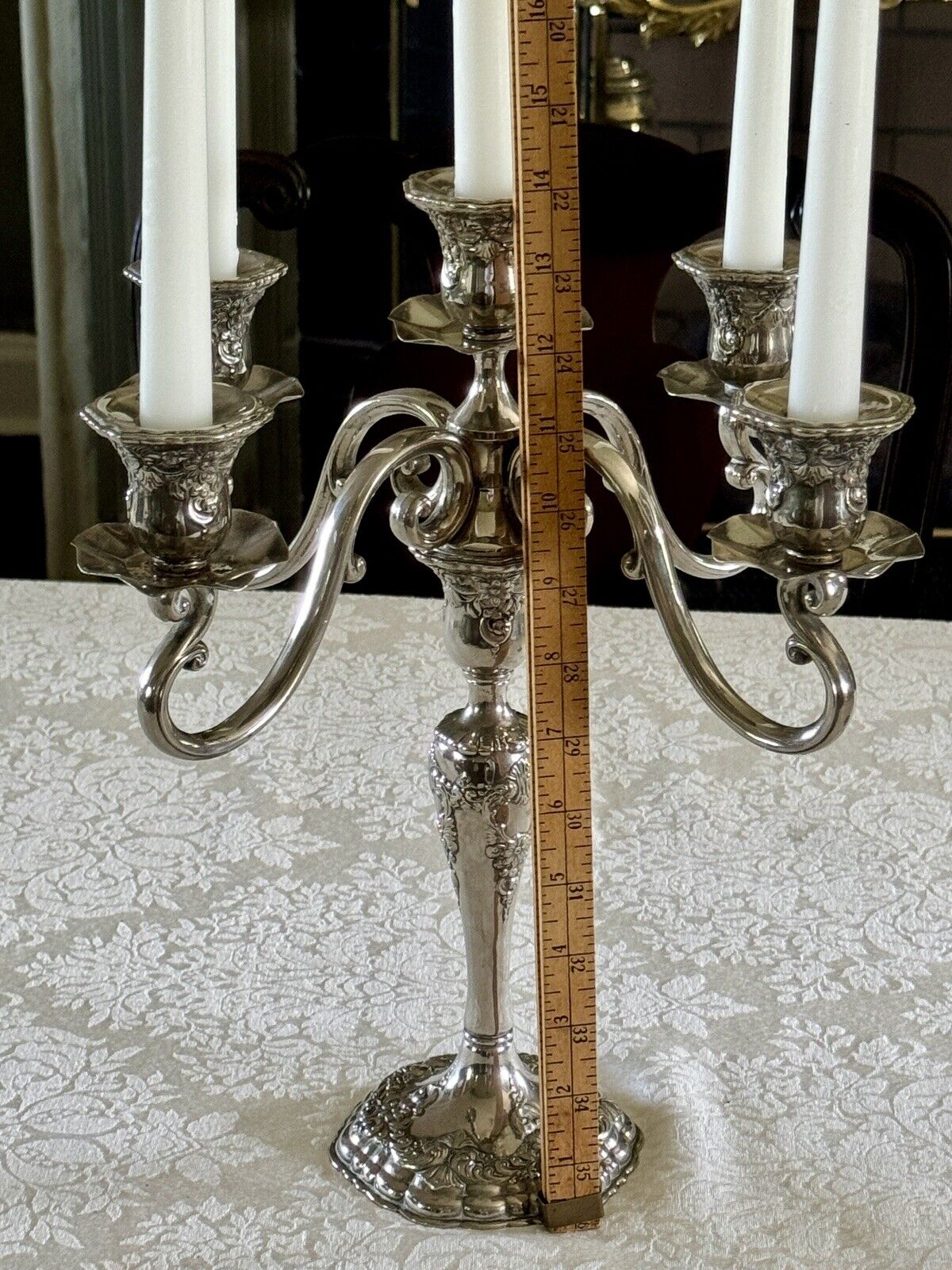 Vintage ANTIQUE STYLE Candelabra Pair 5 Candle Arms Floral Design Silverplate