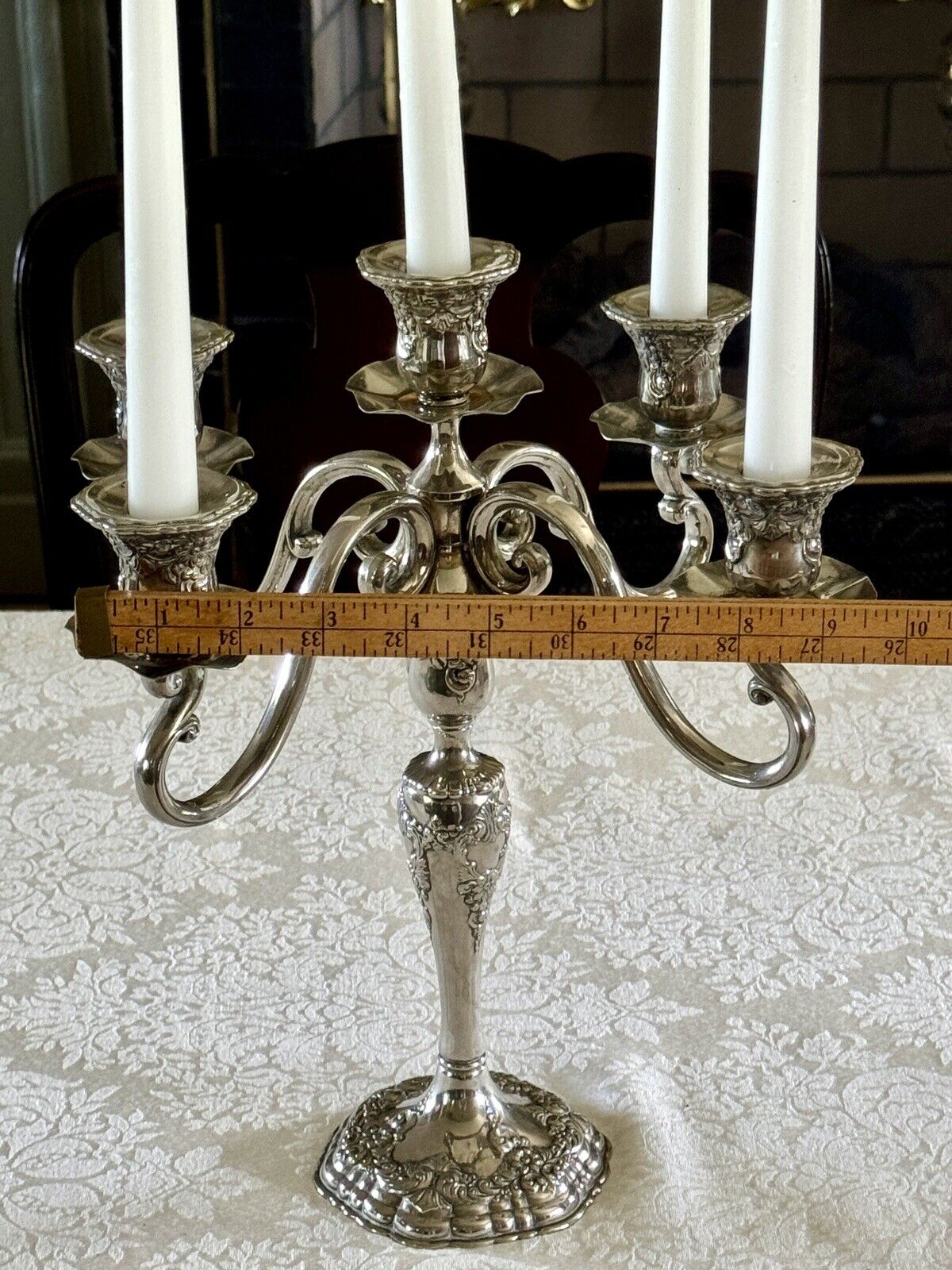 Vintage ANTIQUE STYLE Candelabra Pair 5 Candle Arms Floral Design Silverplate