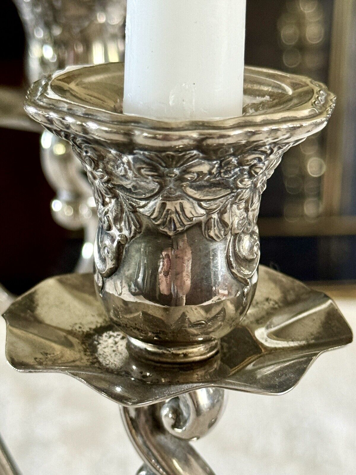 Vintage ANTIQUE STYLE Candelabra Pair 5 Candle Arms Floral Design Silverplate