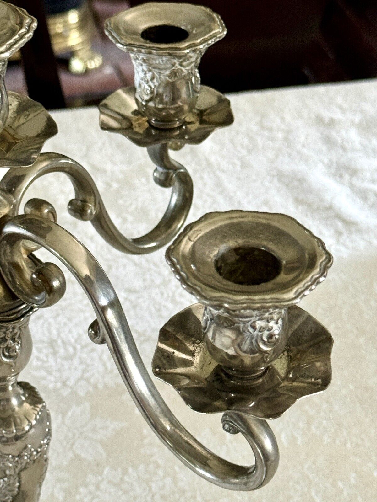 Vintage ANTIQUE STYLE Candelabra Pair 5 Candle Arms Floral Design Silverplate