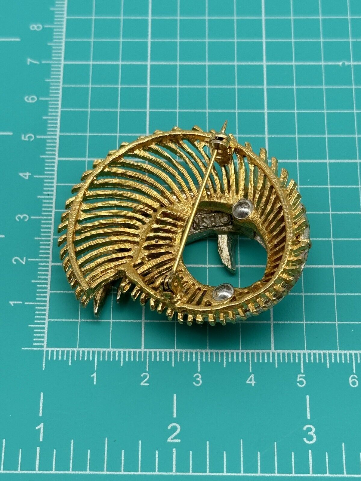 Vintage BSK Clear Rhinestone Gold Tone Swirl Brooch 50s STYLE Estate Find