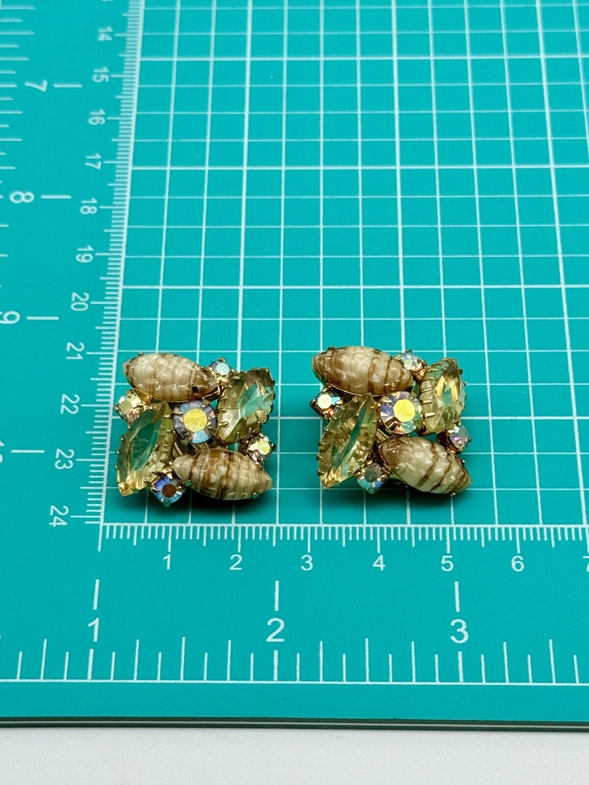 Vintage Pressed Glass Rhinestone AB Earrings