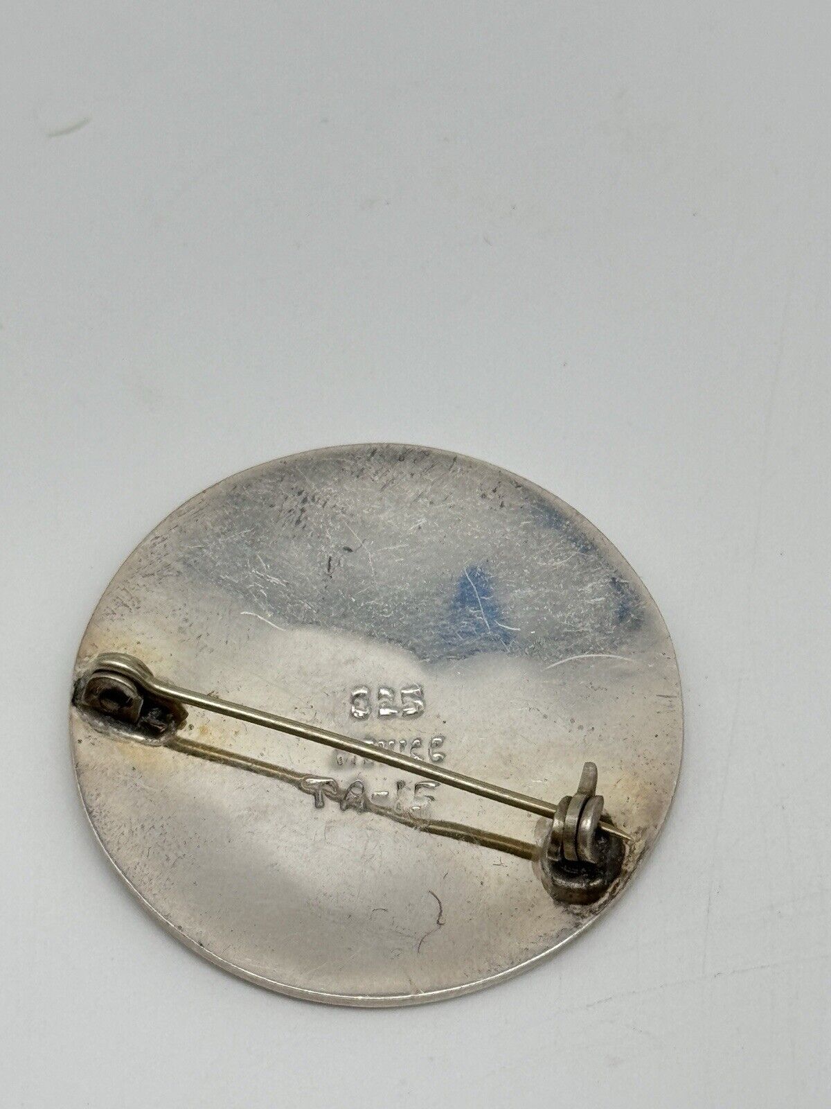 Vintage TAXCO Sterling Silver Round Crushed Turquoise Brooch