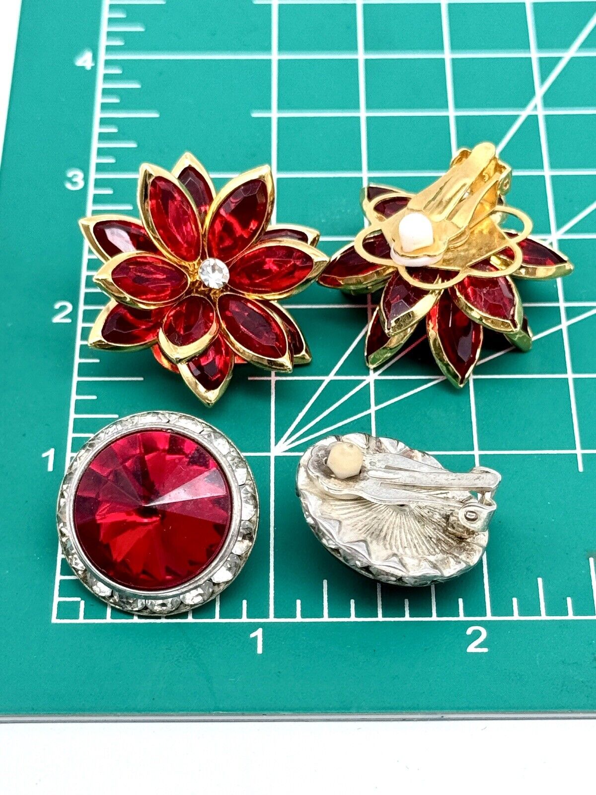 2 Pair Of Vintage RED Costume Clip-on Earrings