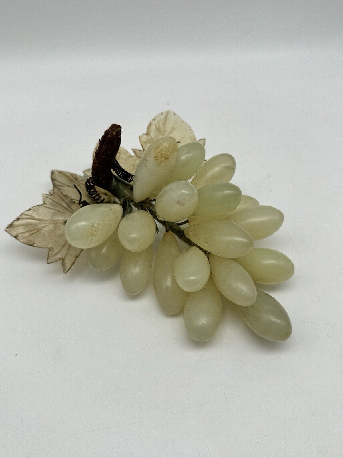 Vintage Grape Alabaster Jade Stone Cluster Light Grapes 4 Leaves