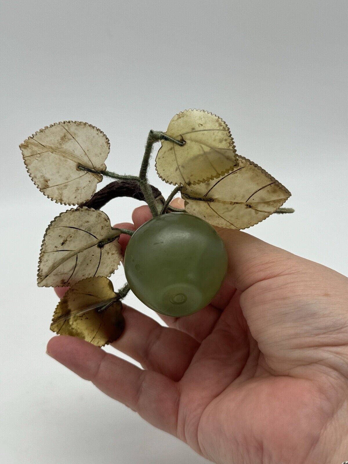Vintage MCM Carved Jade Alabaster Stone Small APPLE