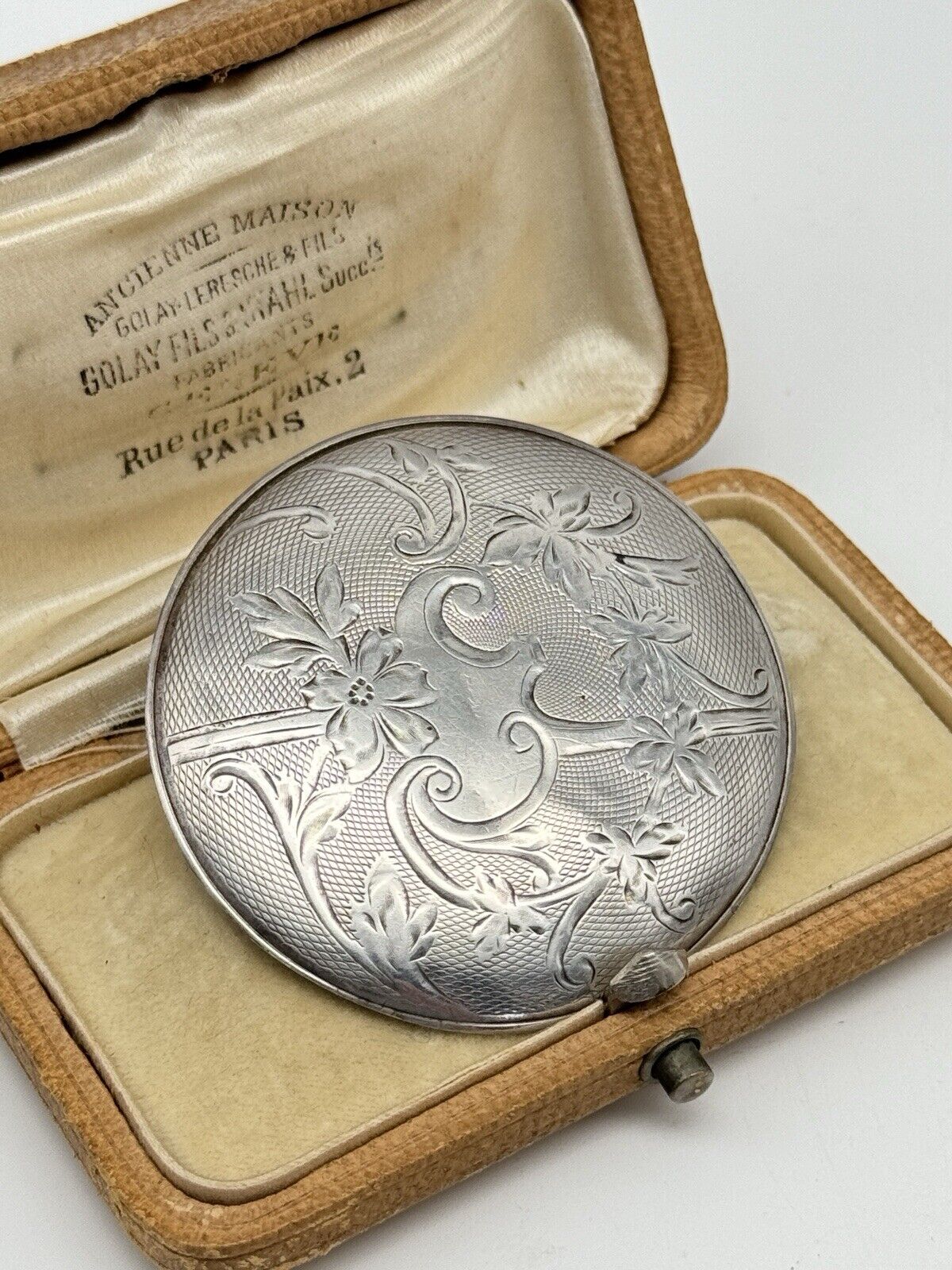 Antique Tested Coin Silver Old Watch Back Engraved NAUTICAL Brooch Pin