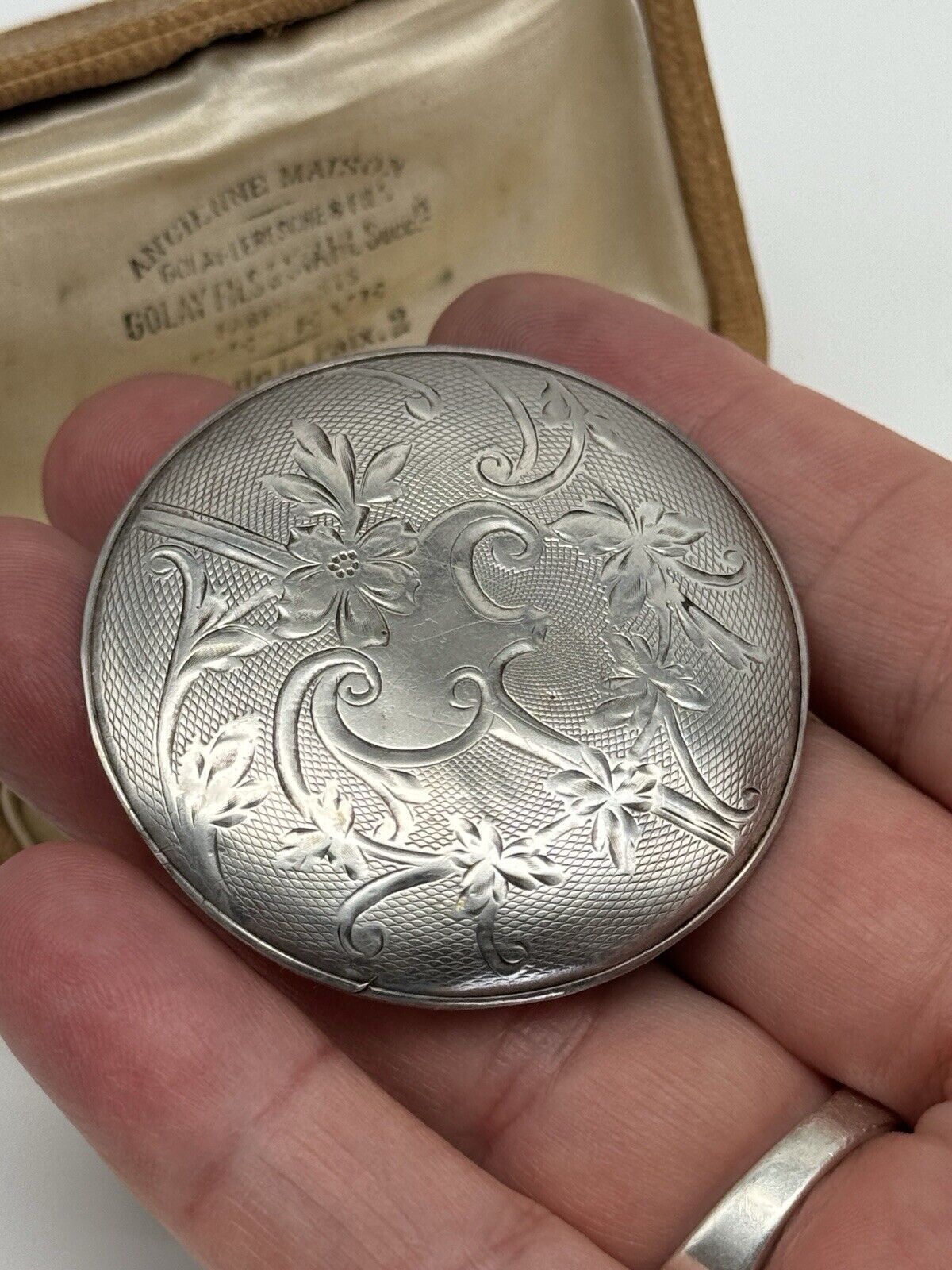 Antique Tested Coin Silver Old Watch Back Engraved NAUTICAL Brooch Pin