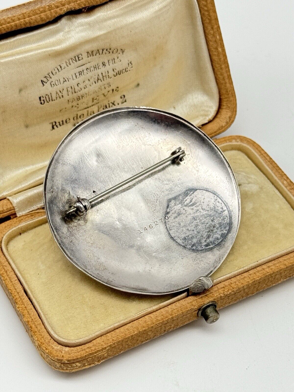 Antique Tested Coin Silver Old Watch Back Engraved NAUTICAL Brooch Pin