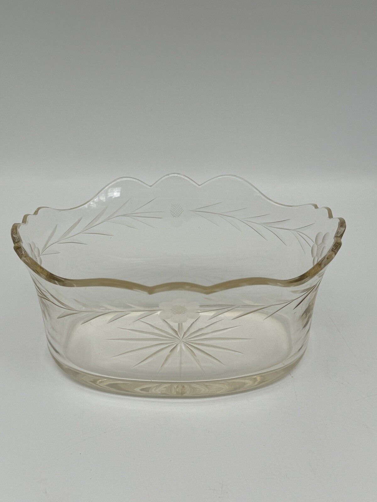 Antique Basket Silverplate Reticulated Edwardian Glass Etched Floral Dsgn. Mono