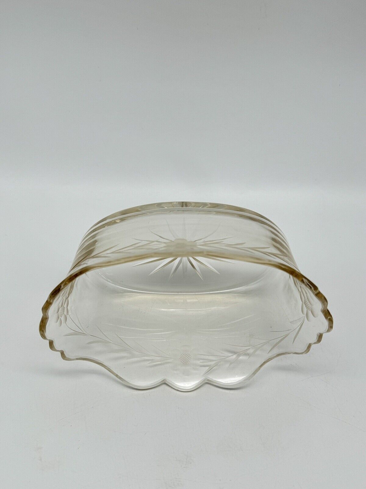 Antique Basket Silverplate Reticulated Edwardian Glass Etched Floral Dsgn. Mono