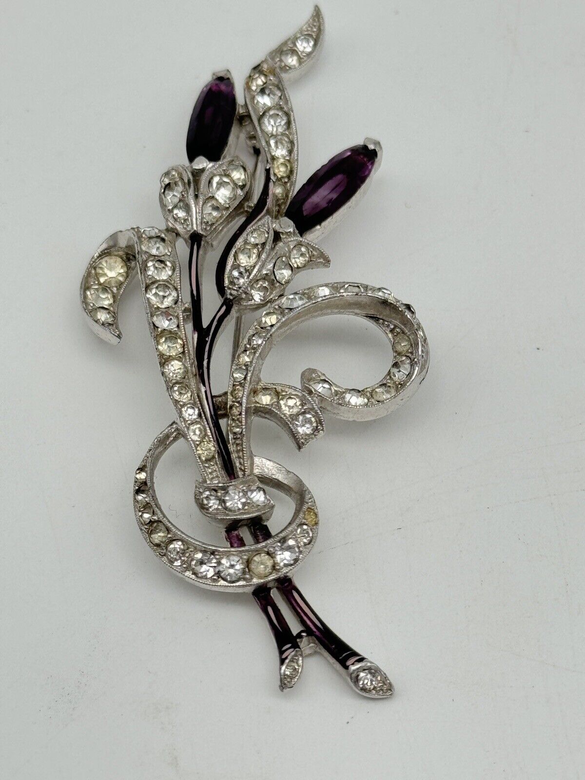 1941 Alfred Spaney Trifari “TKF” Flower Spray Brooch Purple Clear Pat Pend