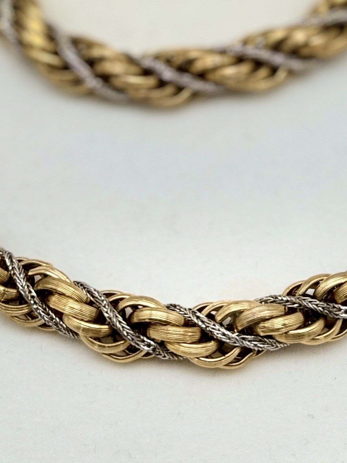 Vintage CROWN TRIFARI Gold/Silvertone Necklace Bracelet Set Metal Trifari T-Tag