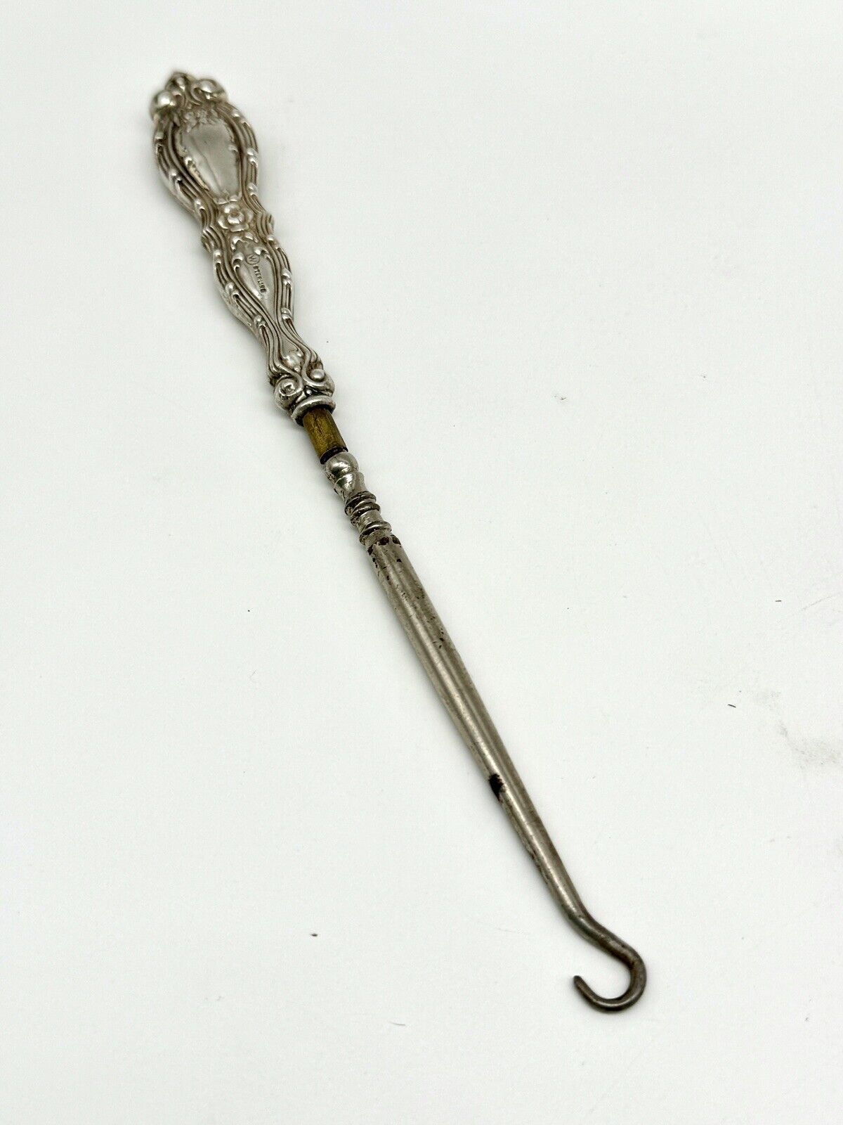 Antique Button Hook STERLING Silver Circa 6.5” Floral Design