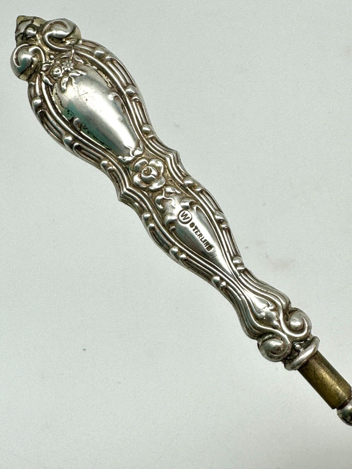 Antique Button Hook STERLING Silver Circa 6.5” Floral Design