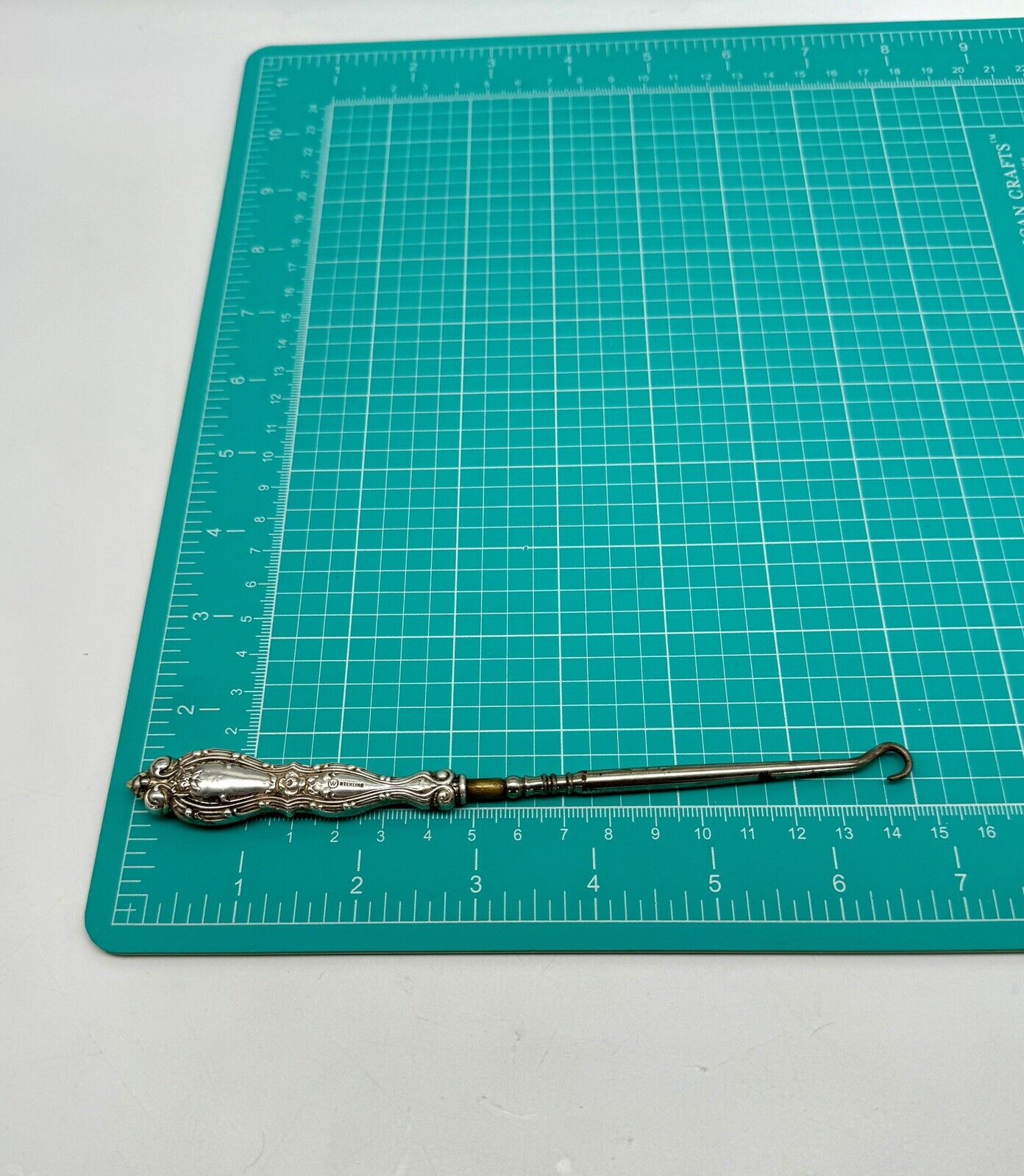 Antique Button Hook STERLING Silver Circa 6.5” Floral Design