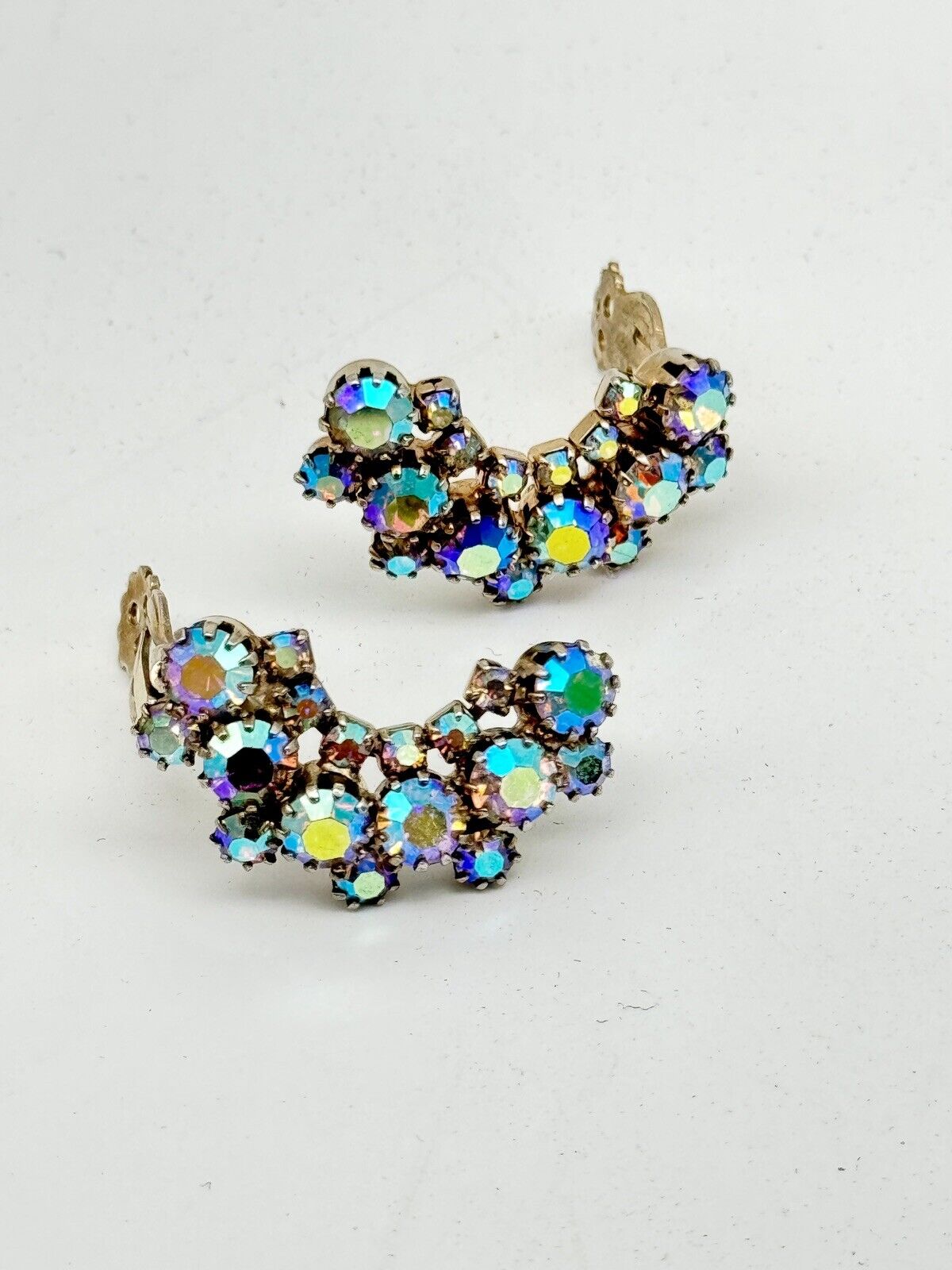 Verified JULIANE D&E Earrings Blue Crescent AB RHINESTONE Ref #1250