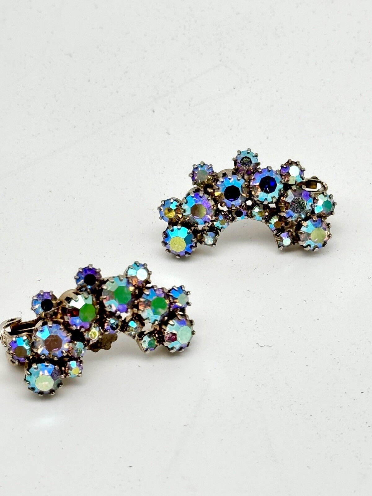 Verified JULIANE D&E Earrings Blue Crescent AB RHINESTONE Ref #1250