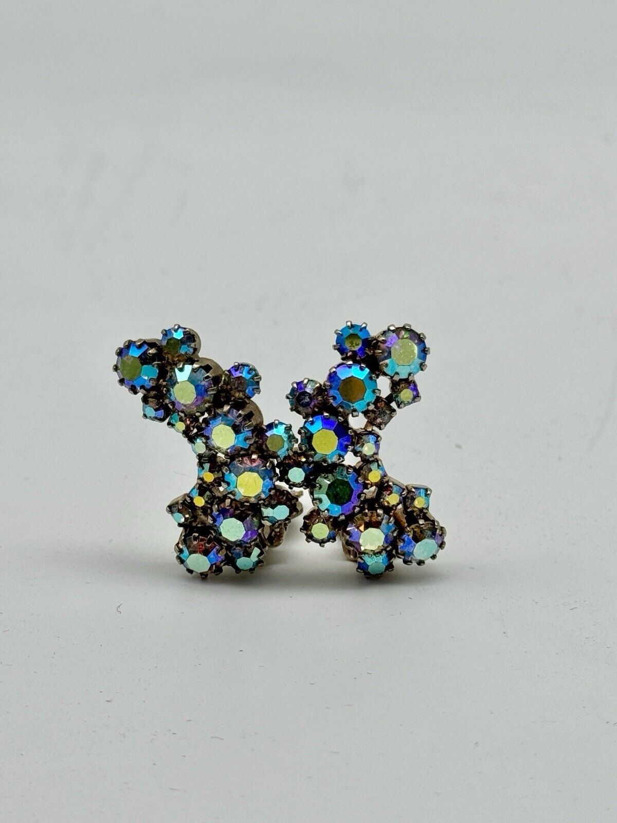 Verified JULIANE D&E Earrings Blue Crescent AB RHINESTONE Ref #1250