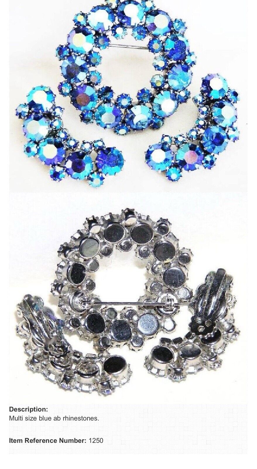 Verified JULIANE D&E Earrings Blue Crescent AB RHINESTONE Ref #1250