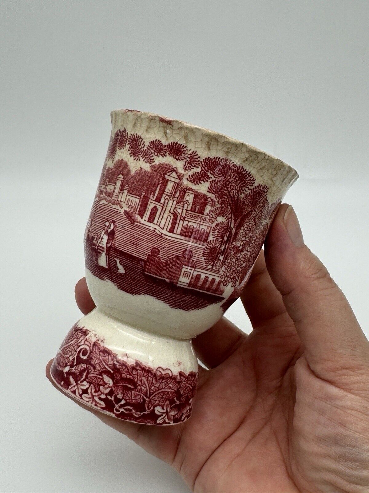 ANTIQUE MASON’S VISTA RED TRANSFERWARE DOUBLE EGG CUP 4”
